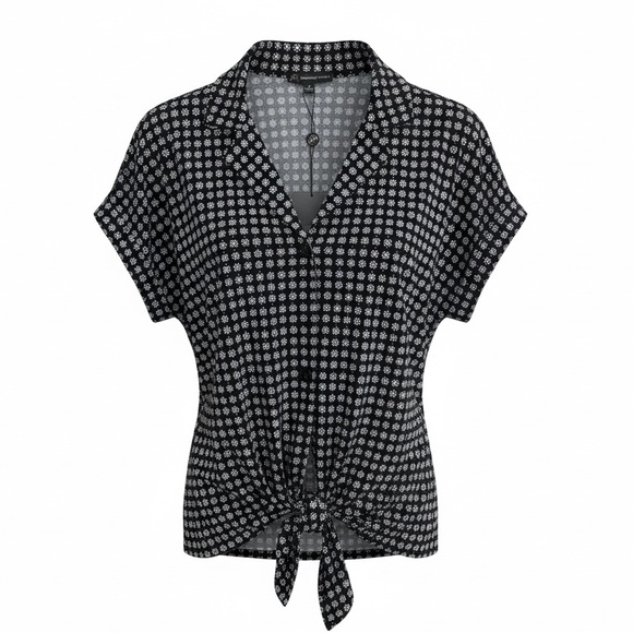 Adrianna Papell Tops - Adrianna Papell Tie-Front Knit Top Blouse  – NWT – Size M- Navy Blue